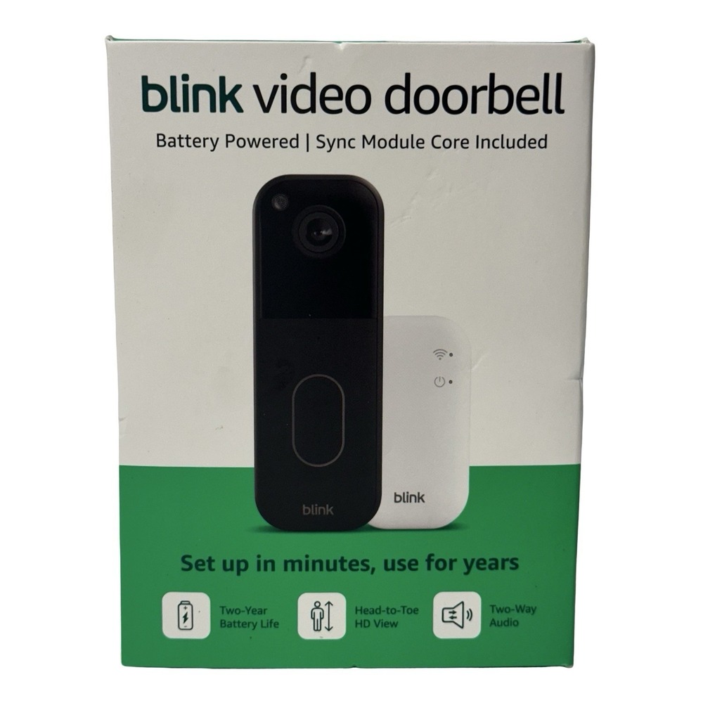 NEW Blink Video Doorbell with Sync Module Core & Battery Head-to-Toe HD - Black